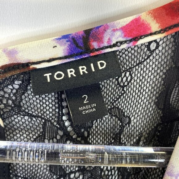 TORRID Dress Womans Plus Size 2X Floral Midi Studio Knit Stretch Asymmetrical - Picture 3 of 6